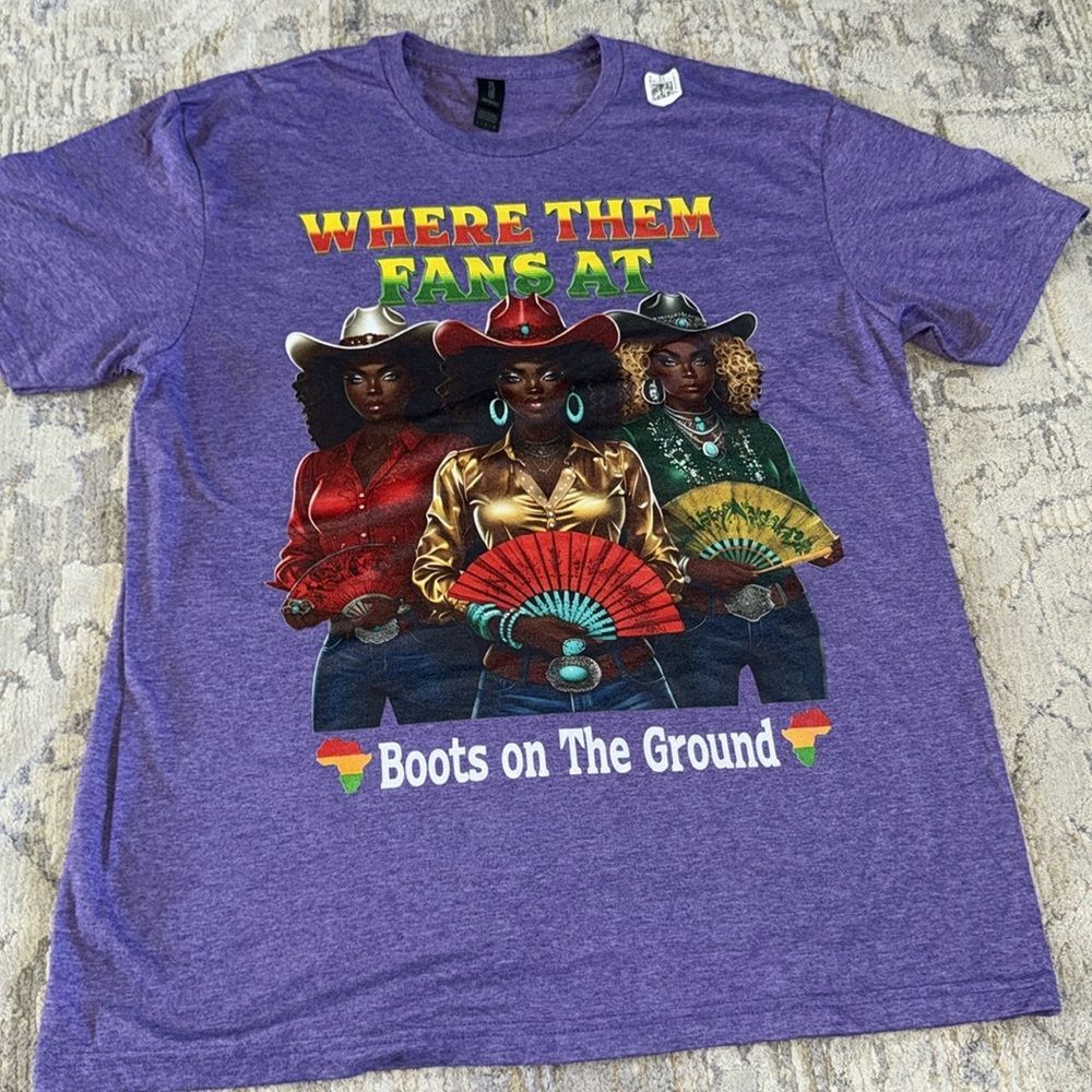 Gildan Unisex GRAPHIC Cowgirl Western T-Shirt NWOT L HEATHER PURPLE - Picture 5 of 9